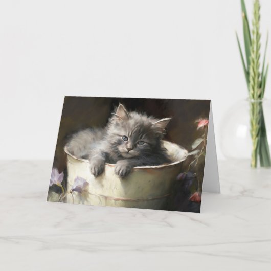 Seau Plein De Joy Sweet Grey Kitten Carte De Voeux (Devant)