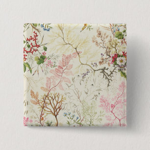 Seaweed-ontwerp voor zijde (m/v op papier) vierkante button 5,1 cm