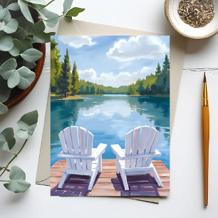 Sebago Lake Maine Schilderij van Adirondackstoel Briefkaart
