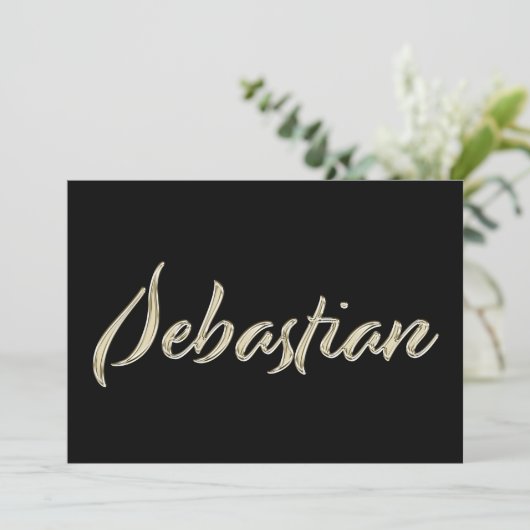 Sebastian Nom or blanc Carte calligraphiée (Debout devant)