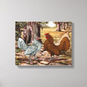 Sebright Hen en Rooster in een bosrijke omgeving Canvas Afdruk (Voorkant)