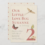 Second Anniversaire Amour Bug Baby Girl Invitation (Devant / Derrière)