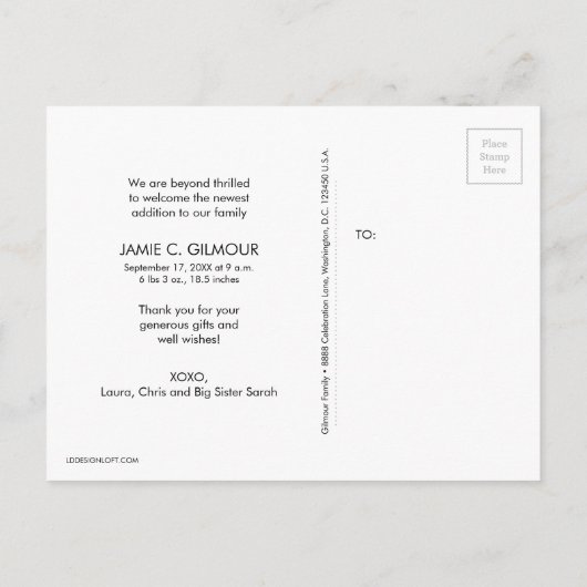 Second Baby Faire-part de naissance avec Big Siste (Dos)