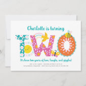 Second Birthday Invite Girl, Fun Spring Birthday Kaart (Voorkant)