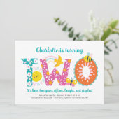 Second Birthday Invite Girl, Fun Spring Birthday Kaart (Staand voorkant)