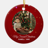 Second Christmas Custom Family Photo Text Template Keramisch Ornament (Voorkant)