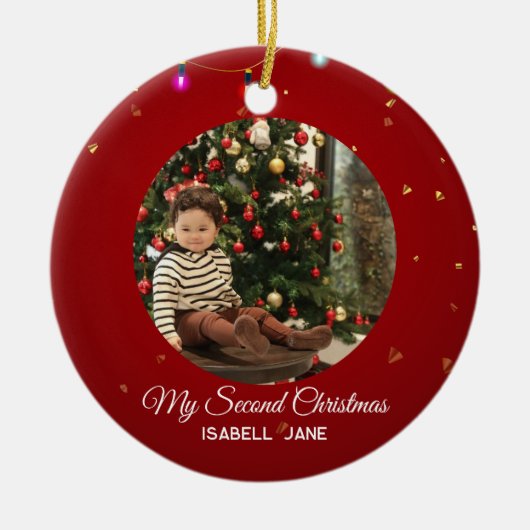 Second Christmas Custom Family Photo Text Template Keramisch Ornament (Voorkant)