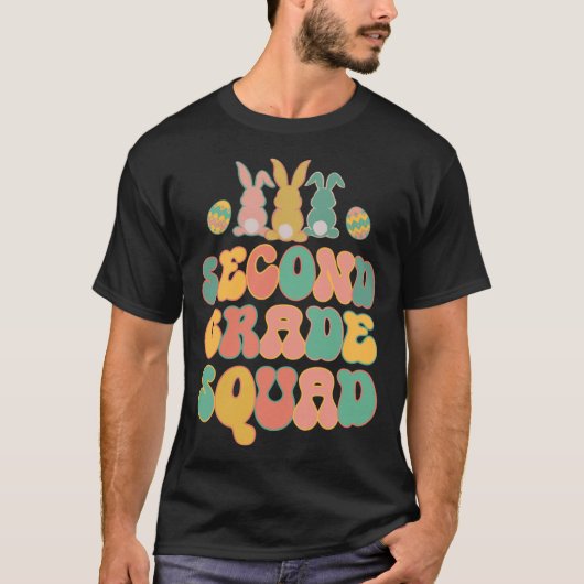 Second Grad Squad Teacher Retro Groovy Easter Bun T-shirt (Voorkant)
