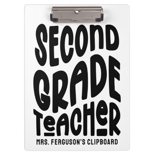Second Grade Teacher Black Typography Design  Klembord (Voorkant)