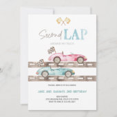 Second Lap Race Car Twins Anniversaire Invitation (Devant)