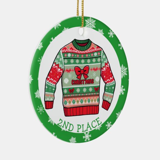 Second Place Ugly Sweater Winner Christmas Keramisch Ornament (Rechts)