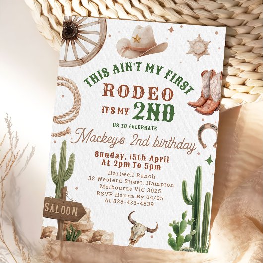 Second Rodeo Cowboy Wild West Birthday Invitation 