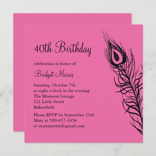 Secouez vos plumes de queue Invitation d'anniversa (Devant / Derrière)