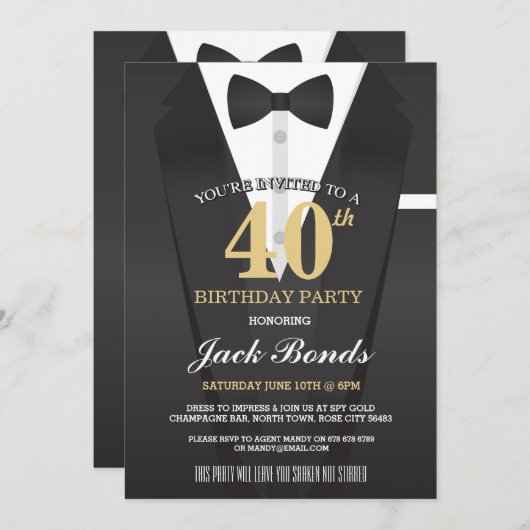 SECRET AGENT DETECTIVE TUXEDO SPY BIRTHDAY PARTY KAART (Voorkant / Achterkant)