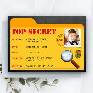 Secret Agent rechercheur Spy Birthday Party nodigt Kaart