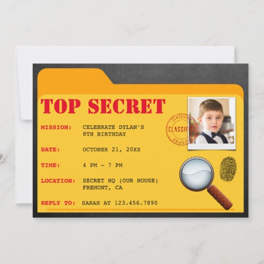 Secret Agent rechercheur Spy Birthday Party nodigt Kaart (Voorkant)