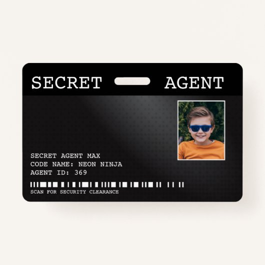 Secret Agent Spy Badge - ZWART (Voorkant)