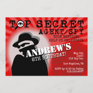 Secret Agent Spy Birthday Party Invitation Kaart