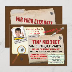 Secret Agent Spy Top Secret Birthday Party nodigt  Kaart