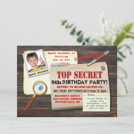 Secret Agent Spy Top Secret Invitation de fête d'a (Debout devant)