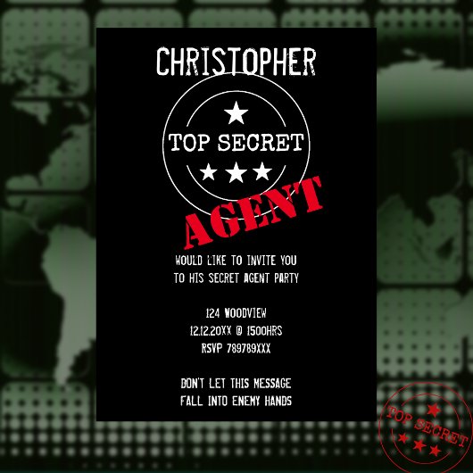 Secret Agent - TOP SECRET Party Kaart