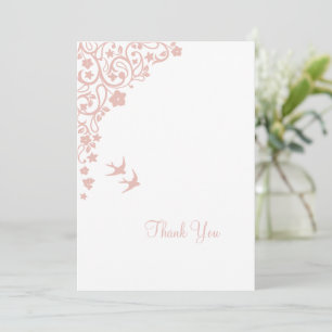 Secret Garden Blush Floral Lovebird Wedding Bedankkaart