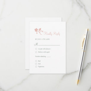 Secret Garden Blush Floral Lovebird Wedding RSVP Kaartje