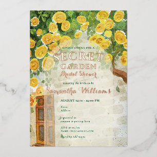 Secret Garden Enchanted Yellow Roses Vrijgezellenf Folie Uitnodiging