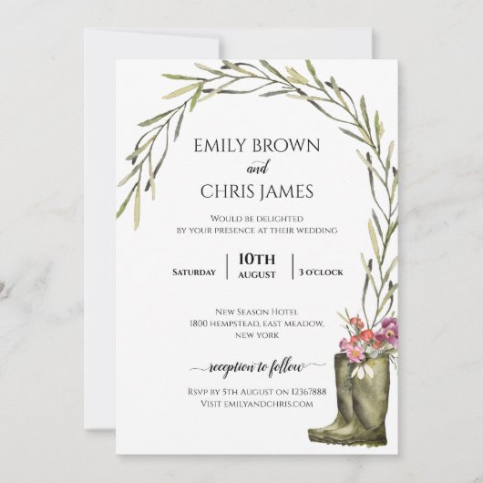 Secret Garden Foliage | Coupleboots Rustic Wedding Kaart (Voorkant)