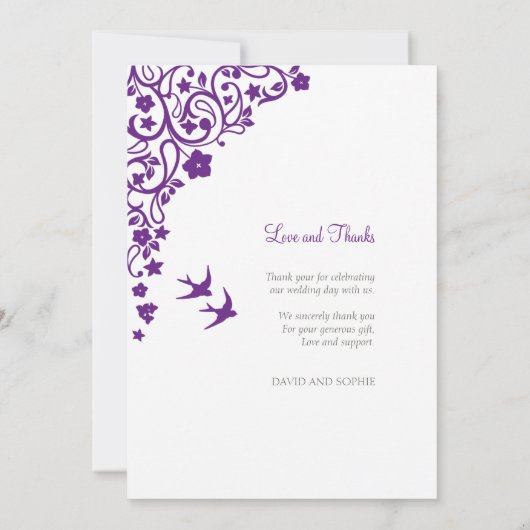 Secret Garden Paars Floral Birds Foto Weduwschap Bedankkaart (Achterkant)