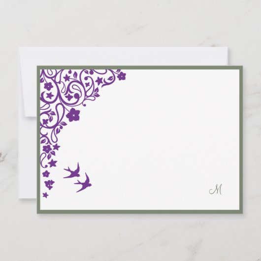 Secret Garden Sage Stripe Script Monogram Opmerkin Notitiekaartje (Voorkant)