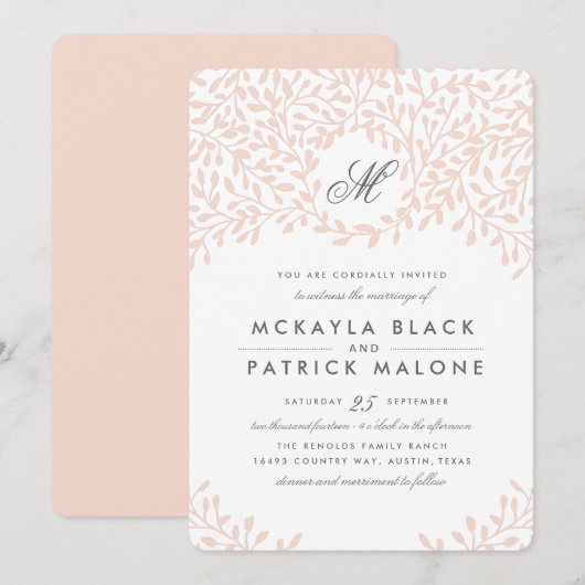 Secret Garden Wedding Invite - Blush Kaart (Voorkant / Achterkant)