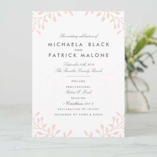 Secret Garden Wedding Programmes - Blush (Debout devant)