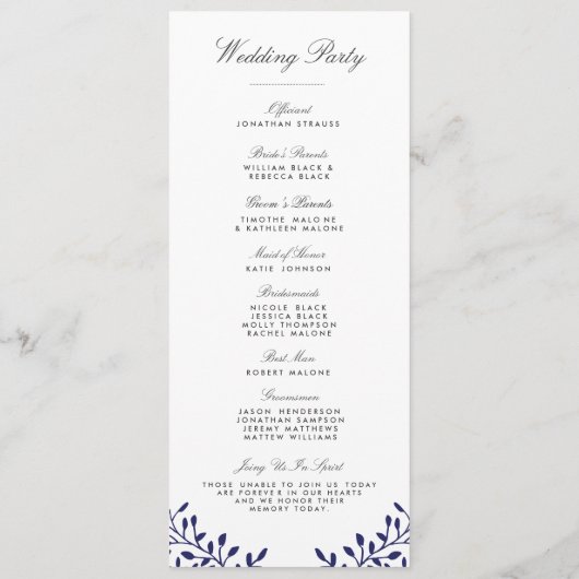 Secret Garden Wedding Programmes - Marine (Dos)