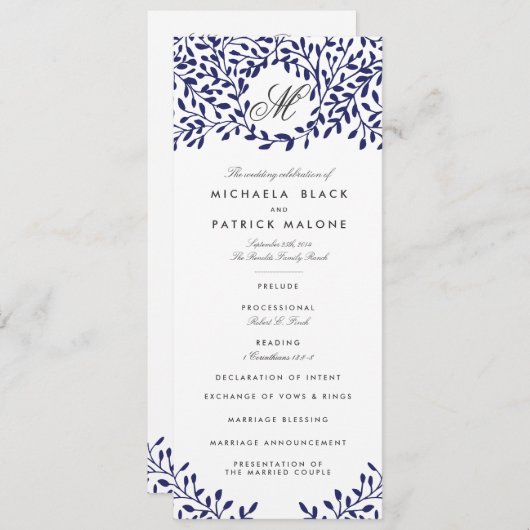 Secret Garden Wedding Programmes - Marine (Devant / Derrière)