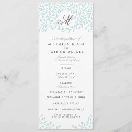 Secret Garden Wedding Programmes - Monnaie (Devant)