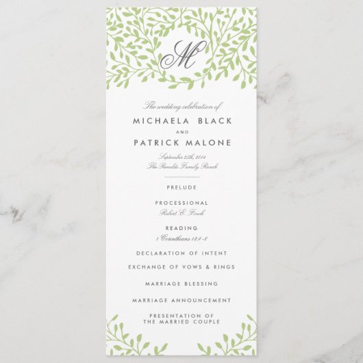 Secret Garden Wedding Programmes - Vert (Devant)
