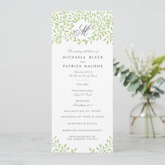 Secret Garden Wedding Programmes - Vert (Debout devant)
