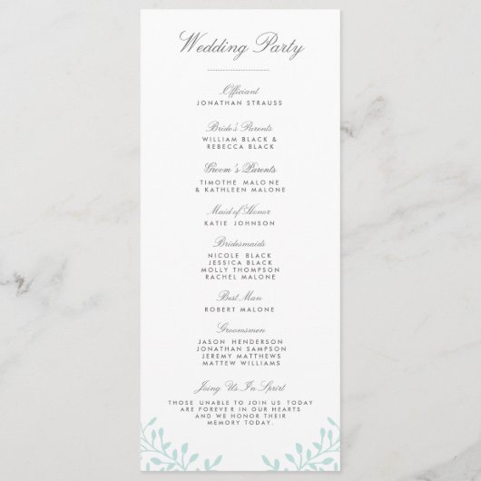 Secret Garden Wedding Programs - Mint Programma (Achterkant)