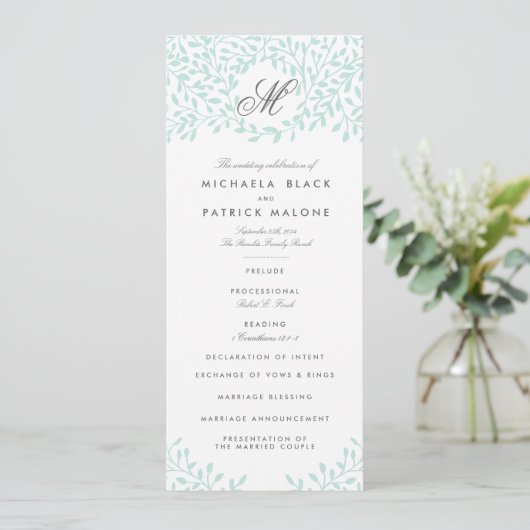 Secret Garden Wedding Programs - Mint Programma (Staand voorkant)