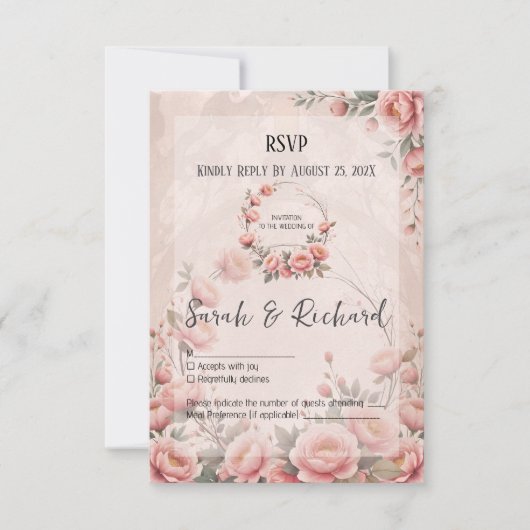 Secret Garden Wedding Romantische Bloemen RSVP Kaartje (Voorkant)