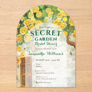 Secret Garden Yellow Roses betoverd Vrijgezellenfe Acryl Uitnodigingen