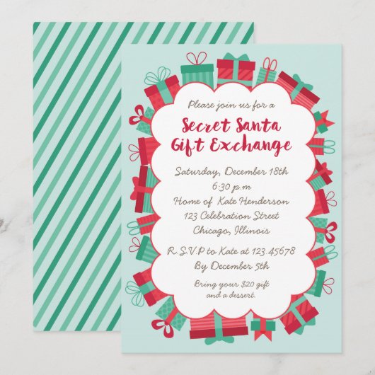 Secret Santa Gift Exchange Party Kaart (Voorkant / Achterkant)