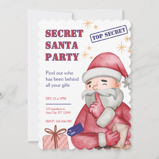 Secret Santa Invitation, Christmas Invitations (Devant)