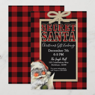 Secret Santa Red Plaid Kerstvakantie Kaart