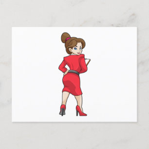 Secretaresse in jurk met hoge hakken briefkaart