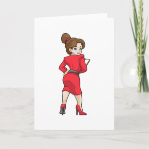 Secretaresse in jurk met hoge hakken kaart