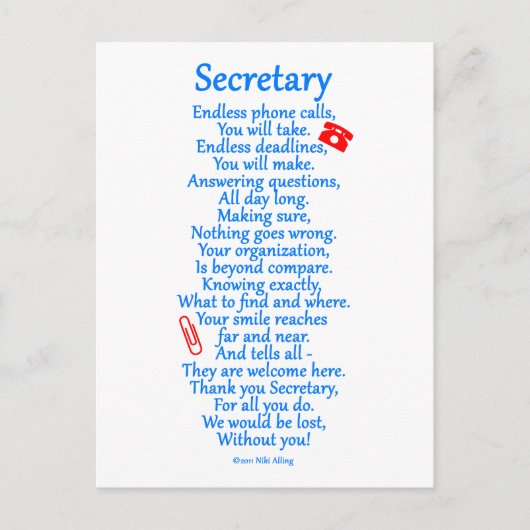 Secretaris bedankt briefkaart (Voorkant)