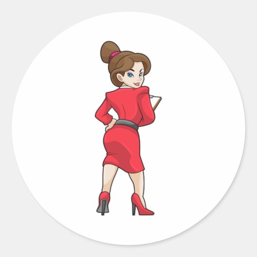 Secretaris in het dres met hoge hakken ronde sticker (Voorkant)