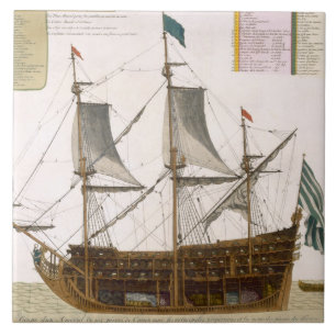 Sectie door een Frans eersteklas schip van 104 ca Tegeltje